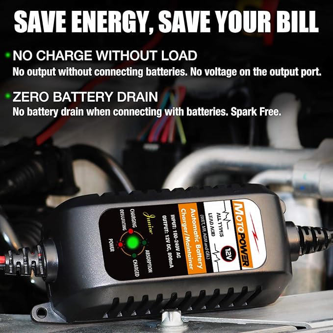 MOTOPOWER MP00205A 12V 800mA Automatic Battery Charger, Maintainer, Trickle and - Image 6