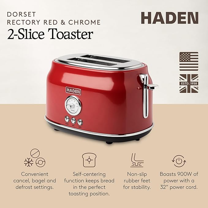 Haden Dorset 2 Slice Wide Slot Stainless Steel Toaster - Image 2