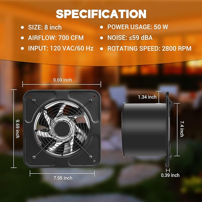 YOZON 8-Inch Kitchen Exhaust Fan - Image 4