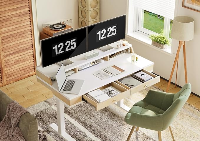 Claiks Standing Desk with Drawers, Electric Adjustable Standing Desk Adjustable - Image 2