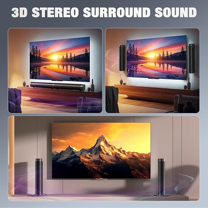 Puriom Sound Bar for Smart TV, 100W Sound Bar - Image 8