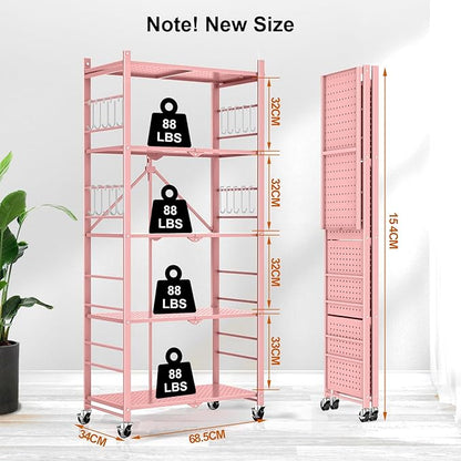 Storage Shelves with 20 Hooks, 5-Tier Foldable Shelves - Image 3