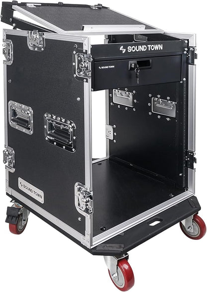 Sound Town Heavy-Duty 1/2" Plywood 14U PA DJ Pro Audio Rack/Road ATA Case by SOUNDTOWN