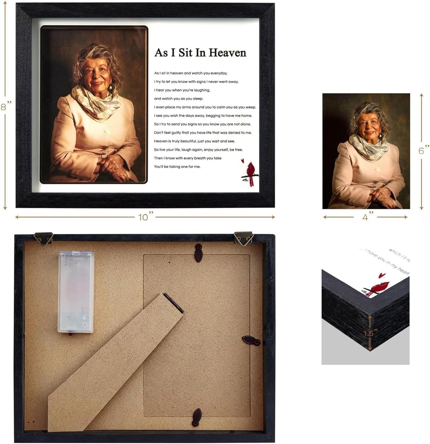 WOODEXPE Sympathy Gift 8" x 10" LED Memorial Shadow Box Memorial Gifts for Loss of Loved One - As I Sit in Heaven