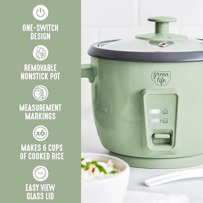 GreenLife Rice Cooker with Removable PFAS-Free Ceramic Nonstick Pot, 3-Cups - Image 4