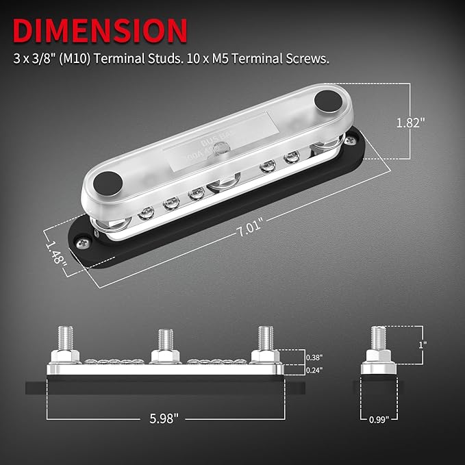 DAIERTEK 300A Copper Bus Bar 12V, Power Distribution Block - Image 2