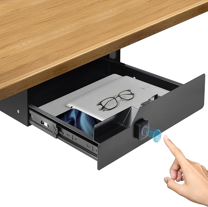 Under Desk Drawer Storage with Fingerprint Lock, Slide Out Metal Organizer by CiaoStilista