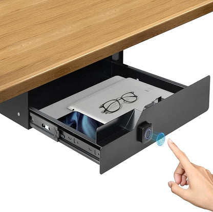 Under Desk Drawer Storage with Fingerprint Lock, Slide Out Metal Organizer by CiaoStilista