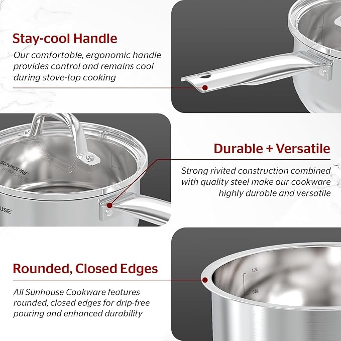 Sunhouse – 2 Quarts Stainless Steel Sauce Pan - Image 5