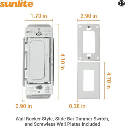 Sunlite LED Wall Rocker Style, Slide Bar Triac Dimmer Switch, Screwless Wall - Image 2