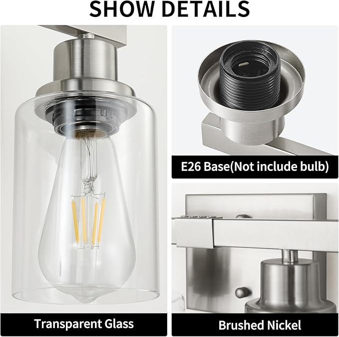 DIKAIDA Bathroom Vanity Light, 4-Light Nickel Modern Matte Wall Sconce Lighting - Image 3
