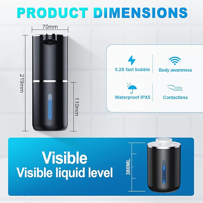 Automatic Liquid Soap Dispenser, 12.8oz/380ml Wall Mount Touchless Soap - Image 6