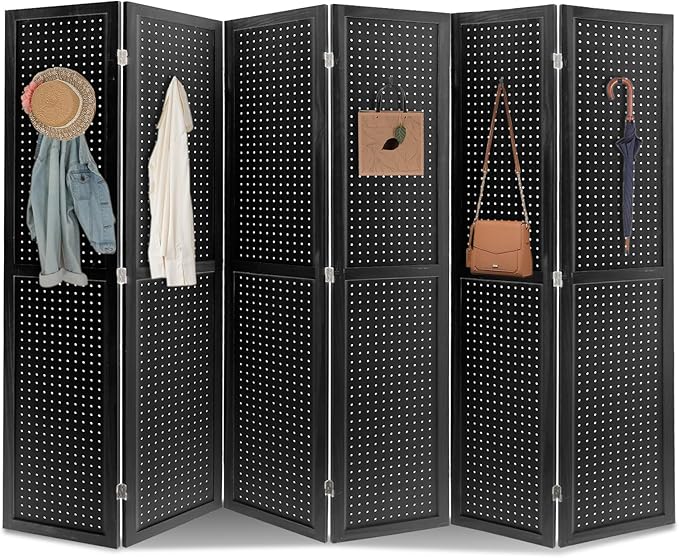 ECOMEX 6 Panel Room Divider, 5.6Ft Pegboard Display Wooden Room Divider Folding by ECOMEX