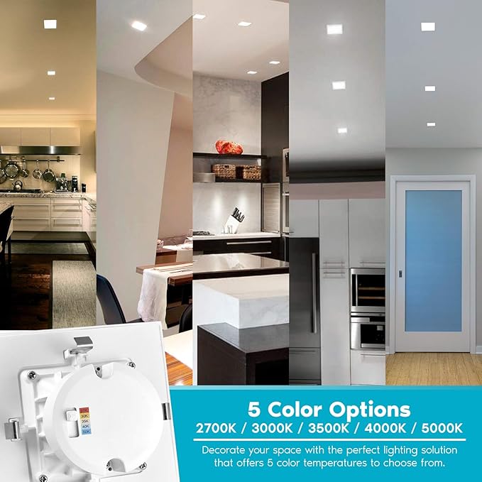LUXRITE 12 Pack 4 Inch Square Recessed LED Can Lights, CCT Color Temperature - Image 2