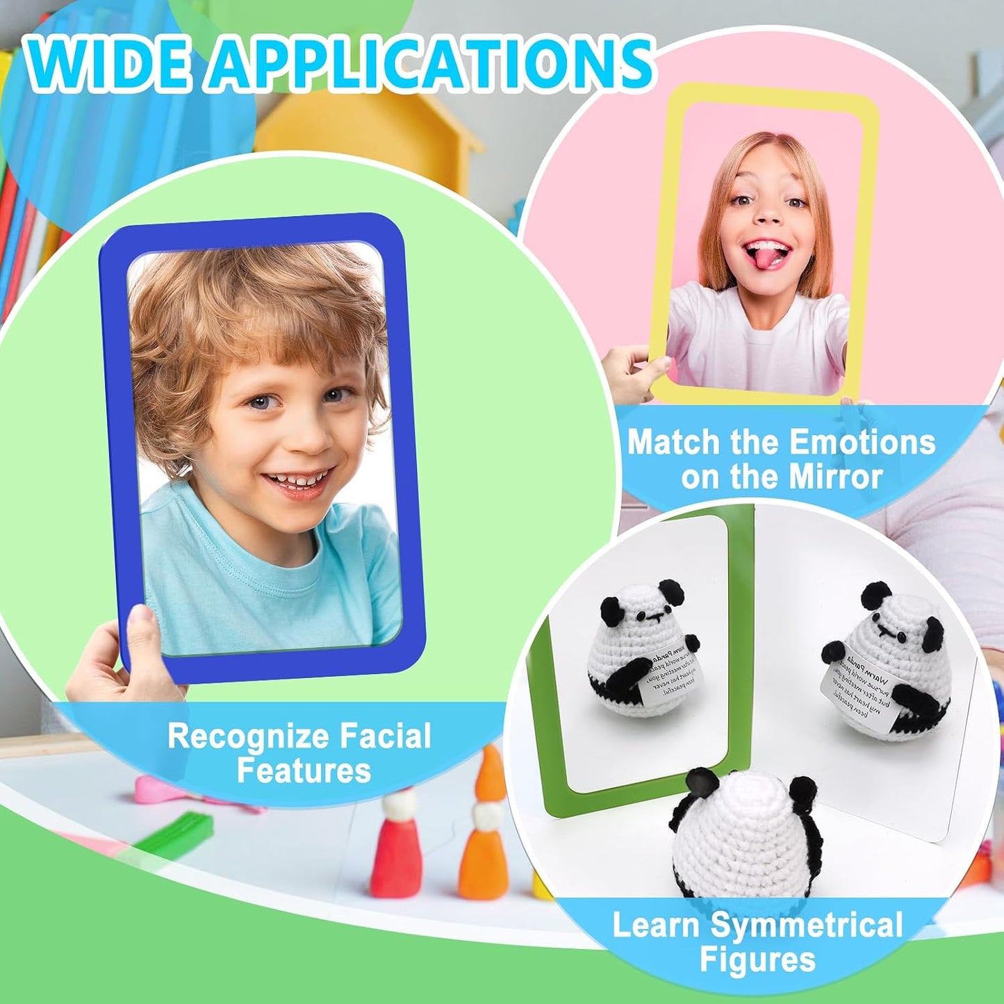 15 Pcs Small Mirrors for Kids 6 x 4 Inch Unbreakable Shatterproof Mirror for Crafts Square Round Corners Double Sided Preschool Facial Expression Classroom Mirror DIY Crafts (5 Bright Colors)