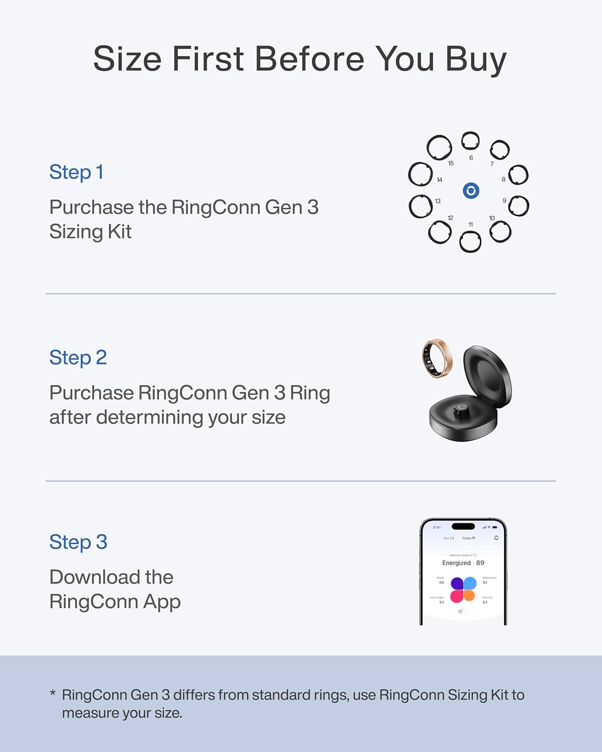 RingConn Gen 3 Smart Ring - Vascular Trends(Size 9, Future Silver)