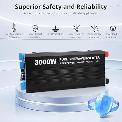 3000W Pure Sine Wave Inverter 1 USB Port 5v/2.4a, LCD Display&Remote Controller - Image 3