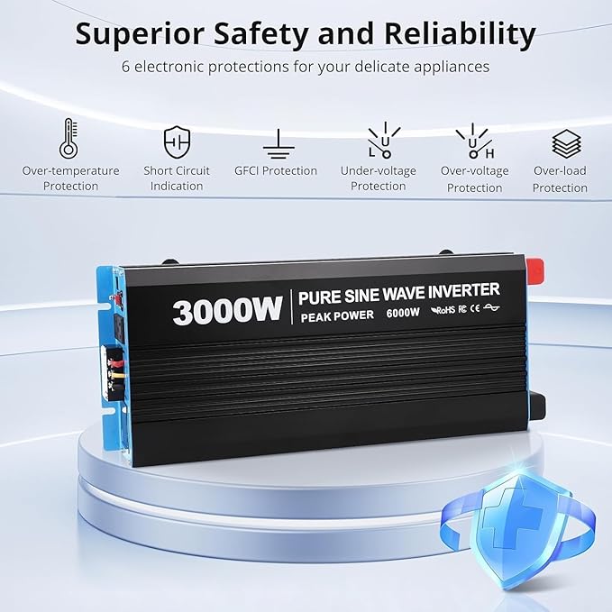 3000W Pure Sine Wave Inverter 1 USB Port 5v/2.1a, LCD Display&Remote Controller - Image 3