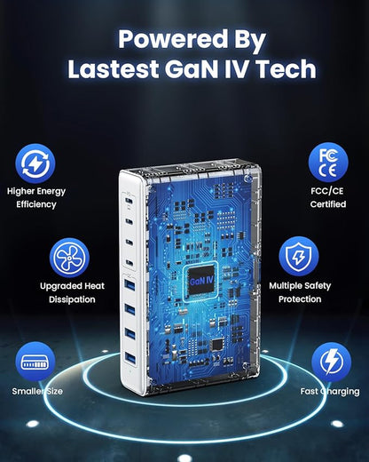 200W USB C Charger Block, GaN IV Charging Station 8 Ports, QC4.0 Fast Charging - Image 5
