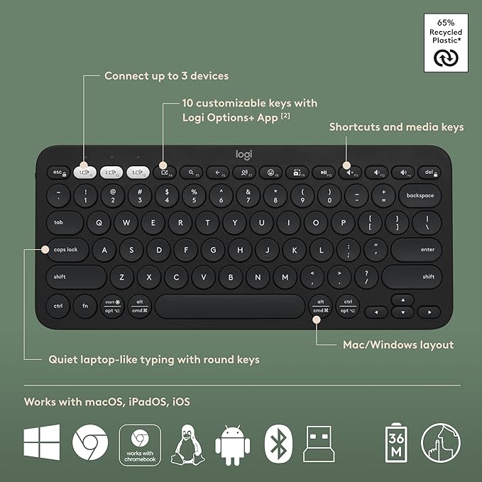 Logitech Pebble 2 Combo, Wireless Keyboard and Mouse, Quiet and Portable - Image 6