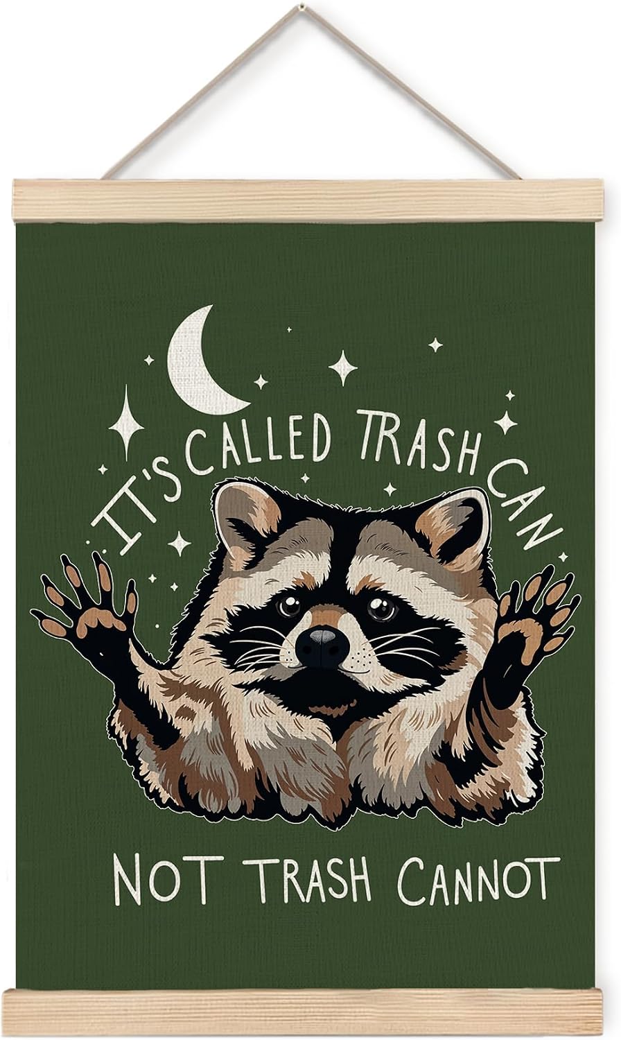 Funny Olive Green Motivational Raccoon Poster Wall Art Framed 12x16in | Raccoon Lover Gifts, It's Called Trash Can Not Trash Cannot Inspirational Canvas Prints Wall Decor for Bedroom Home Office
