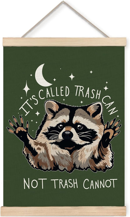 Funny Olive Green Motivational Raccoon Poster Wall Art Framed 12x16in | Raccoon Lover Gifts, It's Called Trash Can Not Trash Cannot Inspirational Canvas Prints Wall Decor for Bedroom Home Office