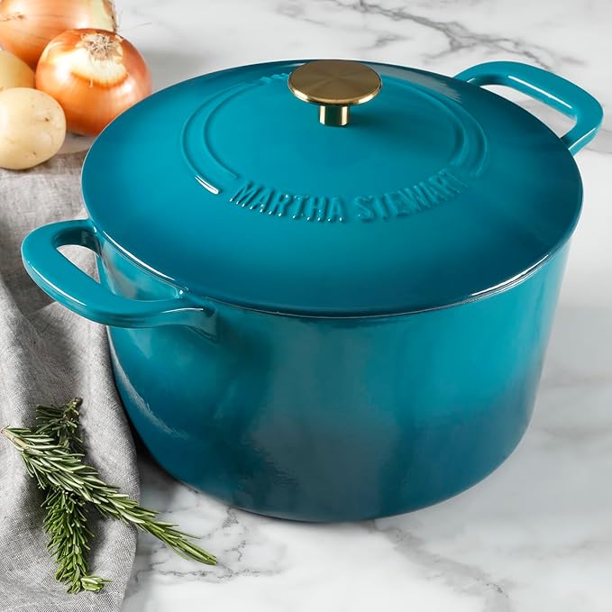 Martha Stewart Gatwick 7-Quart Enamel Cast Iron Dutch Oven – Emerald Ombre - Image 2
