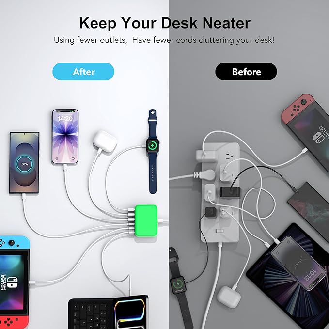 USB C Fast Charger, 100W GaN 6 Port Type C Charging Station Hub Block Cube - Image 4