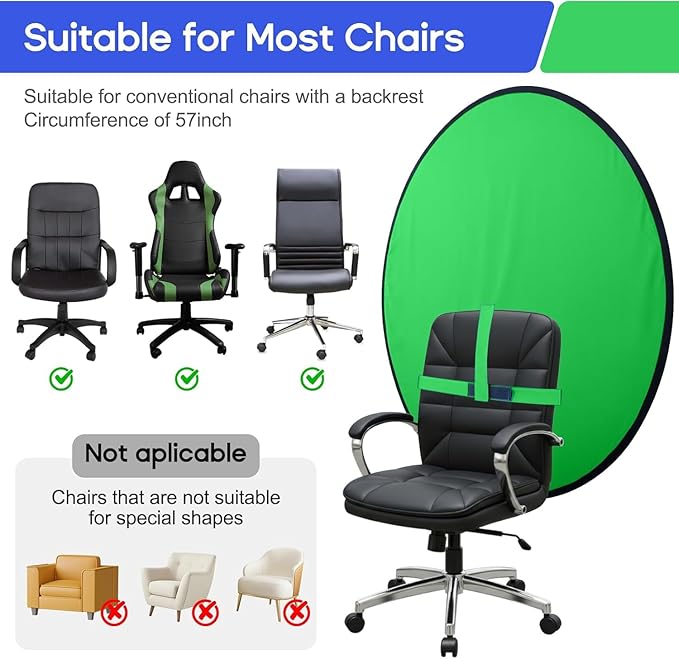 Portable Green Screen Chair, 57 in Greenscreen Backdrop - Image 6