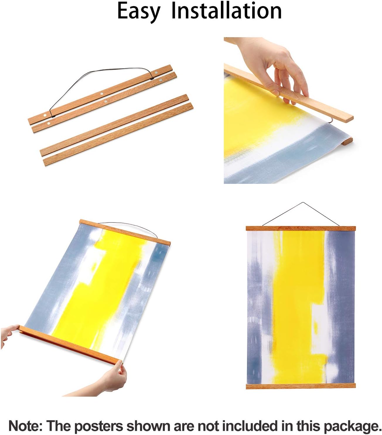 WITCOLOR Magnetic Poster Hanger Frame, 2 Pack Teak Magnet Poster Frame 12x16 12x18 12x36 for Paintings, Photos, Maps, Scrolls, Picture, Canvas Works and Art Prints