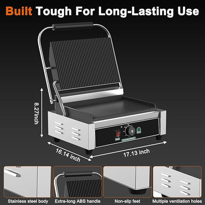 Commercial Panini Grill, 1700W Electric Sandwich Panini Maker, Stainless Steel - Image 4