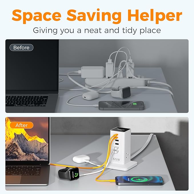 USB Charging Station for Multiple Devices PD 65W, TESSAN 9-in-1 USB C Charger - Image 6