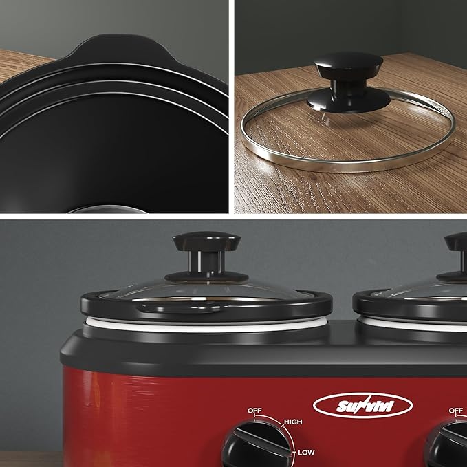 Sunvivi Double Slow Cooker, 2 Pot Small Mini Crock Buffet Servers and Warmer - Image 4