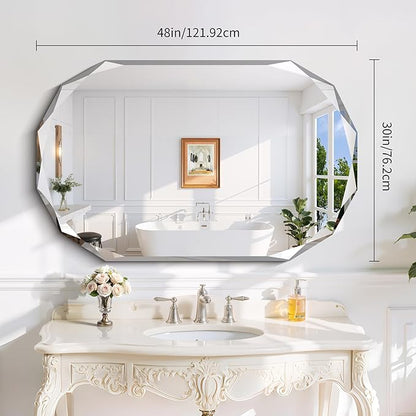 GLASHOM Frameless Bathroom Mirror, 30x48 inch Beveled Bathroom Mirror Wall - Image 4