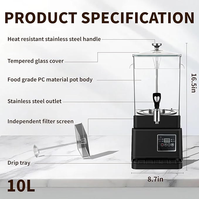 Coffee Urn Commercial Coffee Maker, 10 L 65 Cups, Transparent Electric - Image 3