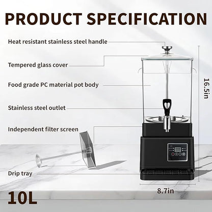 Coffee Urn Commercial Coffee Maker, 10 L 65 Cups, Transparent Electric - Image 3