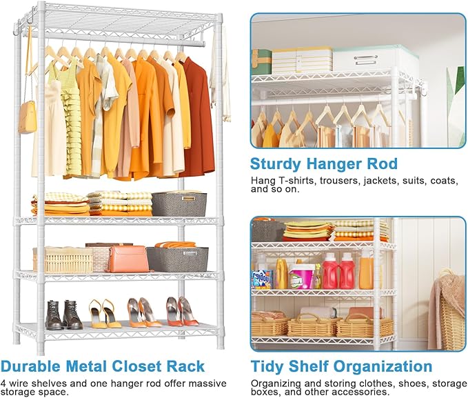 Ulif H4 Portable Closets, 4-Tier Metal Clothes Garment Rack - Image 6