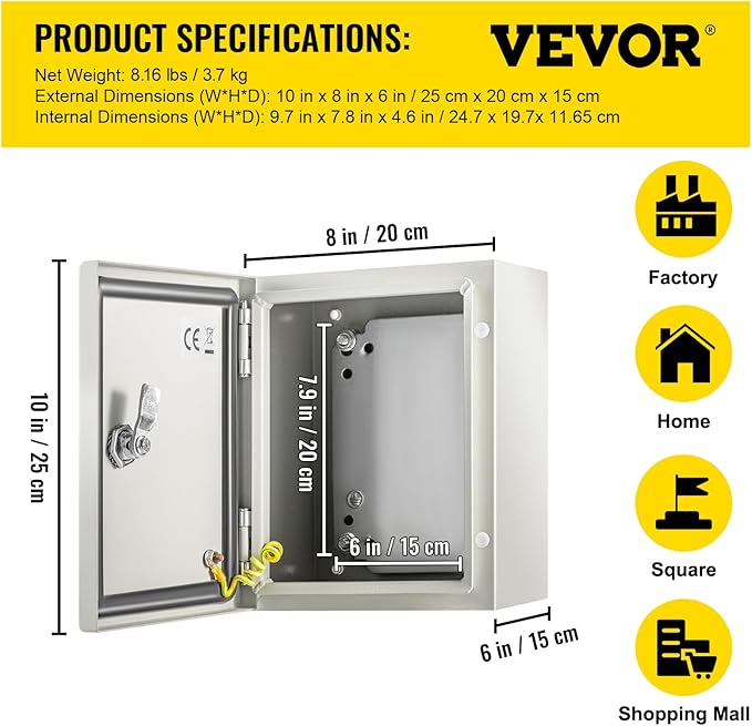 VEVOR NEMA Steel Enclosure, IP66 Waterproof & Dustproof, Outdoor/Indoor - Image 7