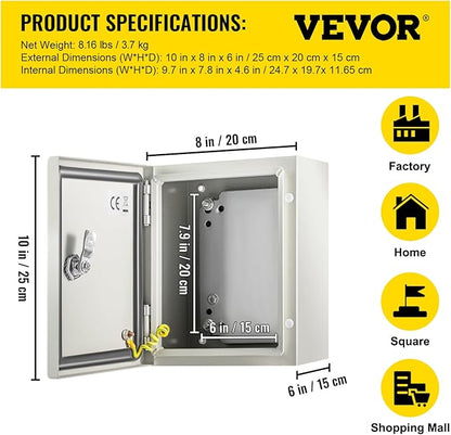 VEVOR NEMA Steel Enclosure, IP66 Waterproof & Dustproof, Outdoor/Indoor - Image 7