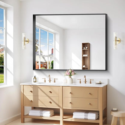 Black Bathroom Mirror, 36x48 Inch Rectangular Deep Frame Mirror, Large Wall - Image 2