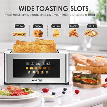 Geek Chef Long Slot Toaster 4 Slice, 1.5" Touch Screen Extra Wide Slots - Image 3