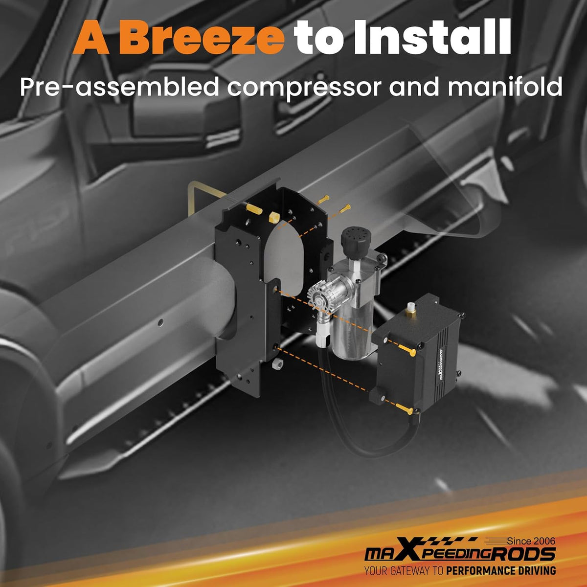 maxpeedingrods wireless on board air compressor system app, side view