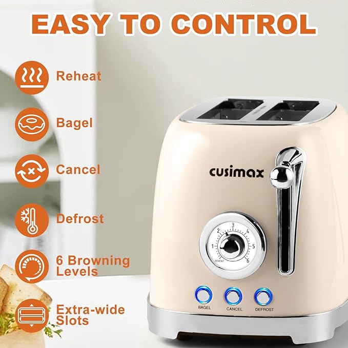 CUSIMAX Toaster 2 Slice with Extra Wide Slots - Image 4