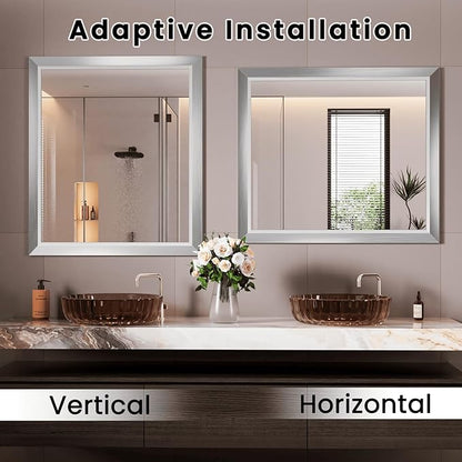 Amorho Bathroom Mirror, 44x36 Inch Silver Thick Metal Framed Wall Mirrors - Image 5