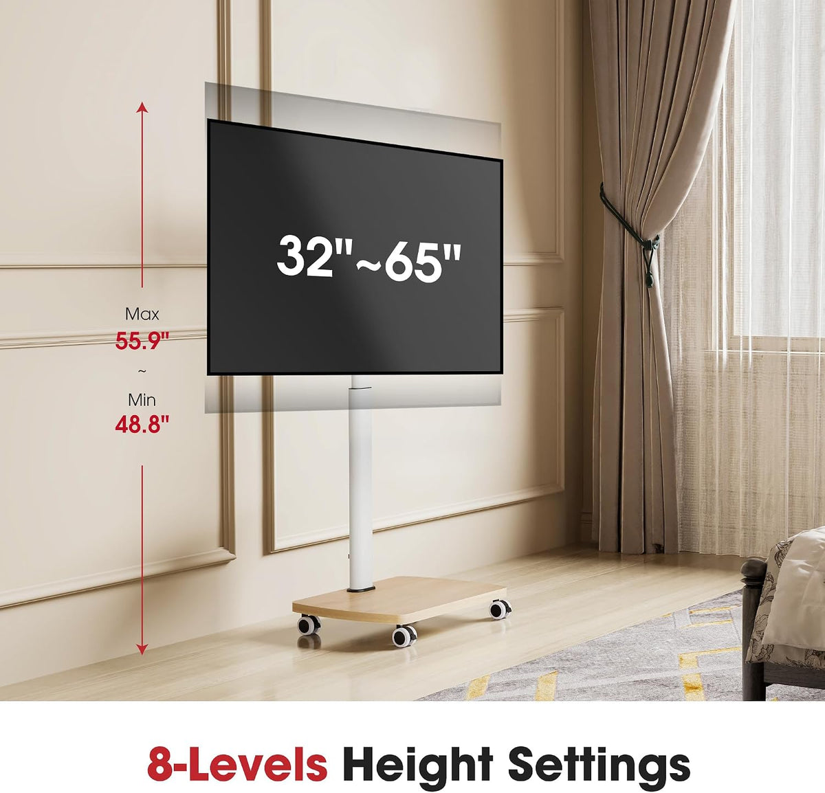 AOKCOS Rolling TV Stand for 32-65 Inch TVs, Portable Mobile TV Stand on Wheel...