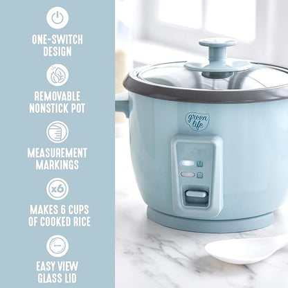 GreenLife Rice Cooker with Removable PFAS-Free Ceramic Nonstick Pot, 3-Cups - Image 4