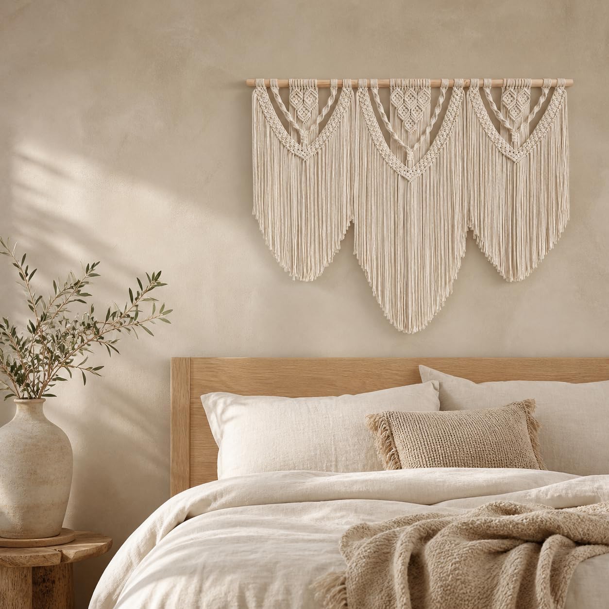 oiikain Large Macrame Wall Hanging Tapestry Boho Woven Wall Decor, rhombus | Handmade Natural Rope Woven Design 43"x32" Large Size For Bedroom Living Room Nursery Wedding And Bohemian Home Decor