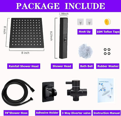 8"High Pressure Square Rain Shower Head and 2-in-1 Hand Shower.Equipped - Image 2