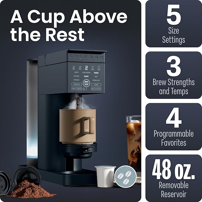 Chefman Caffeinator Single Serve Coffee Maker, Brew Kcups & Grounds, Drip - Image 3
