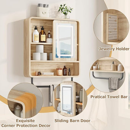 QUW Bathroom Wall Cabinet with Sliding Mirror Door, Modern Medicine Cabinet - Image 6